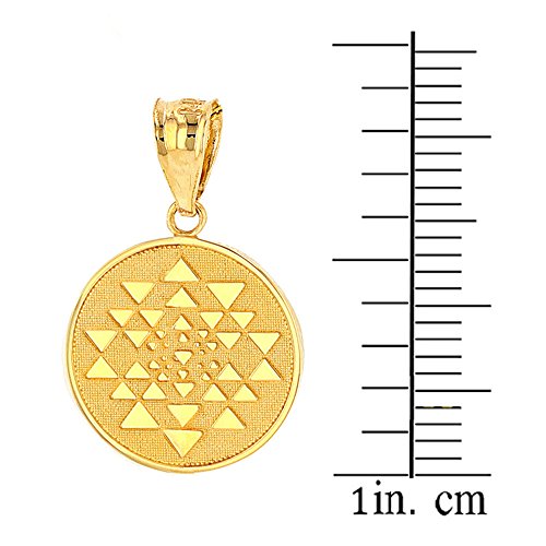 14k Yellow Gold Sri Yantra Chakra Sacred Geometry Talisman Round Necklace, 18"2