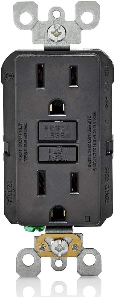 Image of Leviton GFCI Outlet, 15 Amp, Self Test, Non Tamper-Resistant with LED Indicator Light, Protection from Electric Shock and Electrocution, GFNT1-E, Black (Pack of 10)