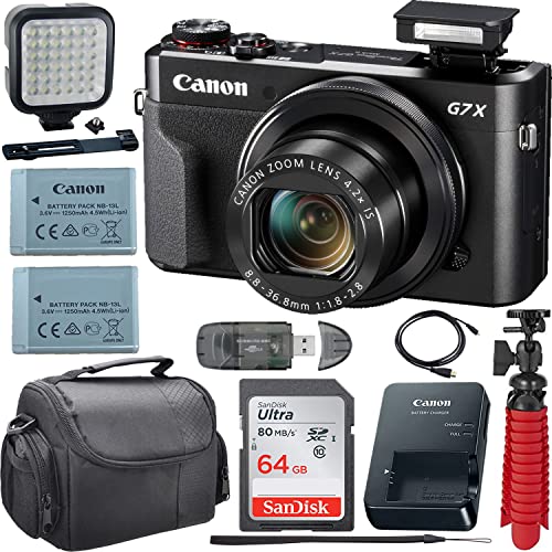 Camera Bundle for Canon PowerShot G7 X Mark II Digital Camera Black with Wi-Fi and NFC and Accessories (64GB, Flexible Tripod, HDMI Cable, and More)