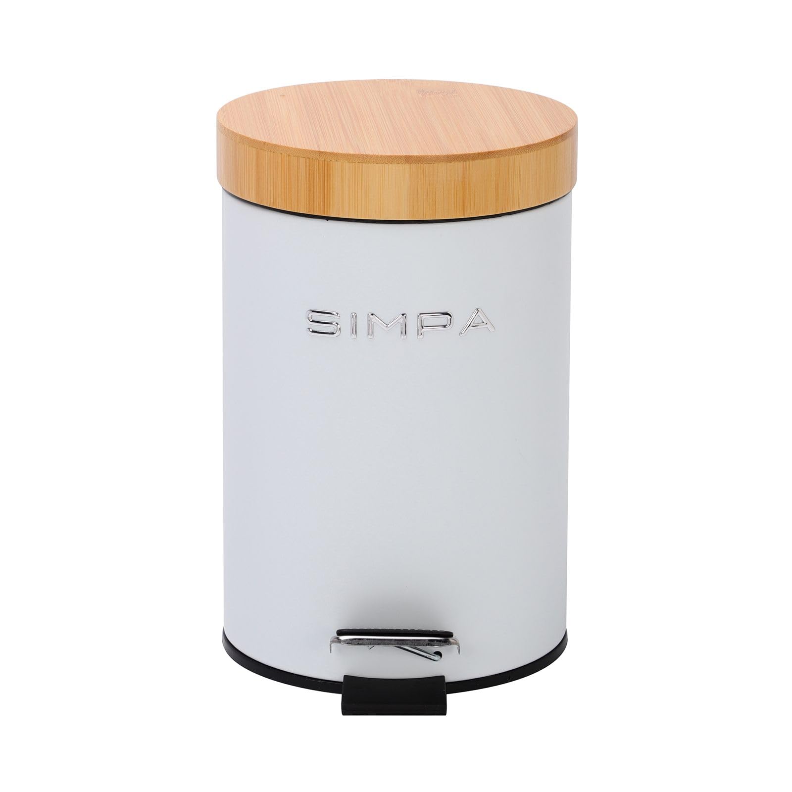 simpa 3L 3 Litre Matt White Slim Soft-Closing Pedal Dustbin with Bamboo Lid