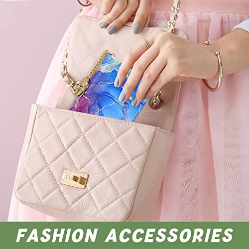 Image of Aiawoxc Credit Card Holder for Women, Small RFID Wallet Slim Leather Card Organizer Case with Zipper and Keychain, Purple Marble