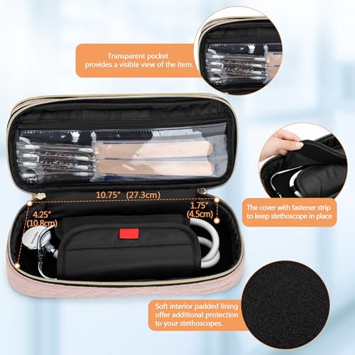 Image of Damero Double Layer Stethoscope Case Compatible with 3M Littmann /ADC /Omron Stethoscope, Stethoscope Carrying Case Travel Bag for Nurse Accessories, Misty Rose