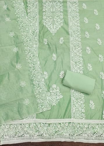 Image of Women's Heavy Cotton Embroidery Panel Work Unstitched Salwar Suit Dress Material With Cotton Work Dupatta