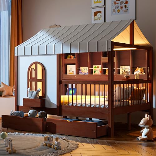 Image of Full Size House Bed with 2 Large Drawers&LED Strip