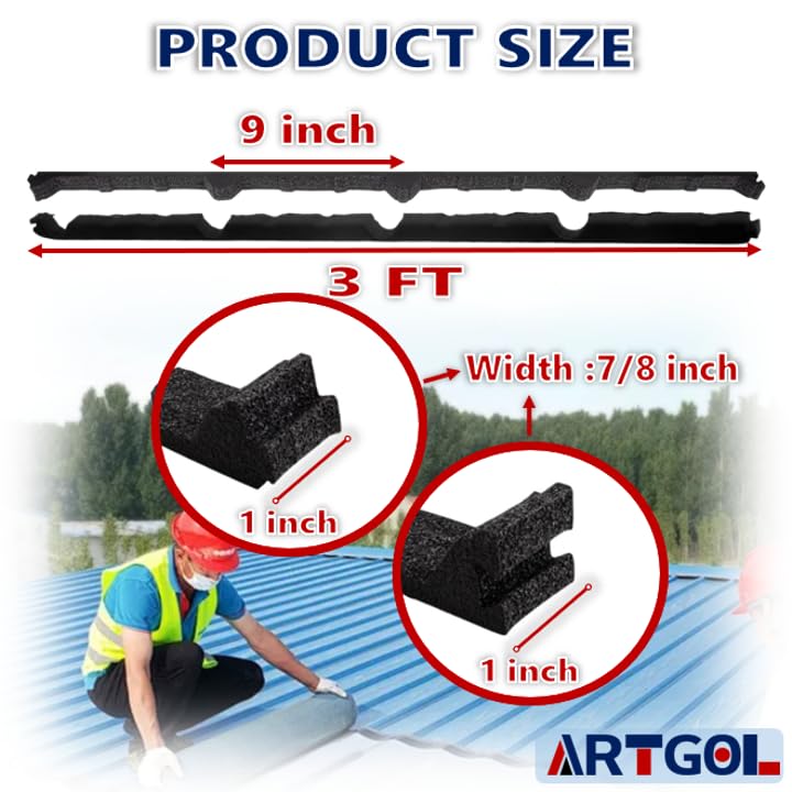 20 Psc 9in Inside Outside Classic Rib Profile Foam Closure Strips for Metal Roofing R Panels - Fits 3FT Long Metal Roof Panels - Designed for Roof Insulation, Noise Reduction, Waterproofing