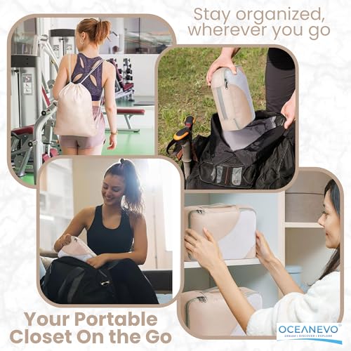 Image of OCEANEVO Set of 10 Pcs Packing Cubes for Travel | Includes Luggage Tag and Toothbrush Holder | Suitcase Organizer for Travelling for Clothes, Shoes and Lingerie | Model 3.0 - Beige - 1 Year Warranty