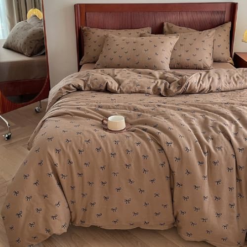 Lanqinglv Bettwäsche 200x200 cm Mädchen mit Schleifen Schokolade Braun...