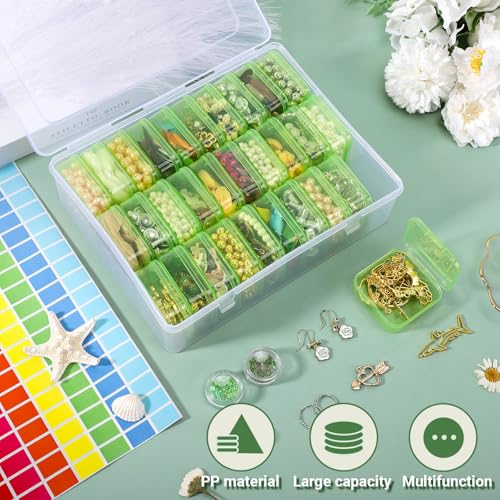 Image of Cosics Bead Storage Containers, Clear Plastic Bead Organizer Case with Hinged Lid and Labels, Mini Craft Storage Box for Small Projects, Jewelry Kit, DIY Craft Supply, Stickers, False Nails, Green