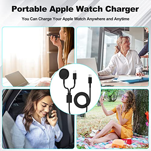 Image of Upgraded Apple Watch Charger Cable USB C, [Apple MFi Certified] Magnetic iWatch Charging Cable 6ft, Type C 2-in-1 iWatch Charging Cord for Watch Series Ultra 9 8 7 6 5 4 3 SE & iPhone 14 /13-Black