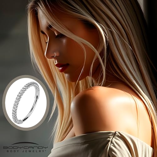 Body Candy Triple Sided Micro Gem Nose Hoop Ring - Implant Grade Titanium With Sparkling CZ Gems on All Sides - 20G Hypoallergenic Piercing Jewelry Cubic Zirconia2