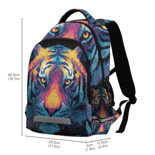 Colorful Tiger Kid's Elementary Middle School Backpack for Son Daughter, Age 6-12 Back to School Backpack Bookbag Schoolbag for Boys Girls3