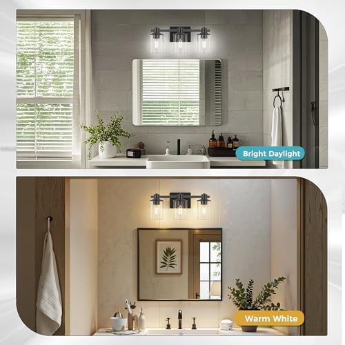 Image of DORESshop 20 Inch 3-Light Upgraded Black Bathroom Light Fixture