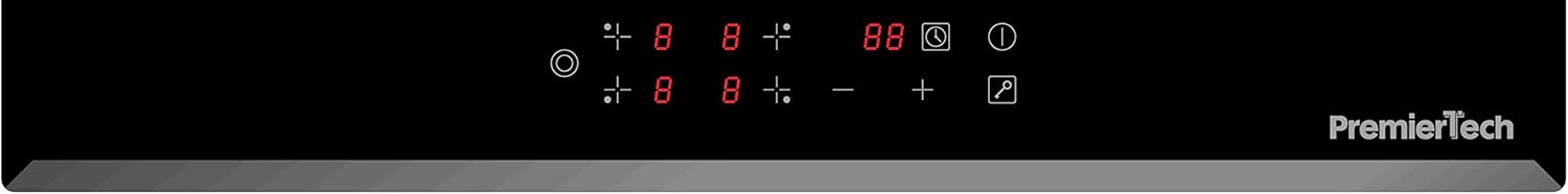 PremierTech Piano Cottura Vetroceramica elettrico 4 Fuochi 60cm PT-PC4C Display Led Touch Control vetro front smussato da incasso
