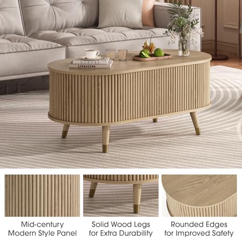 Image of JOINICE Oval Lift Top Coffee Table with Storage for Living Room,43 inch,Oak