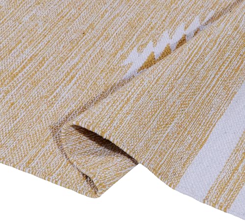 Image of Hand Woven 100% Natural Cotton Designer Rug|Kitchen Runner|Bedside Runner|Kitchen Mat|Carpet|Multiple uses for Balcony,Living Room,Bedroom,Size-22x60 Inches, (Yellow)