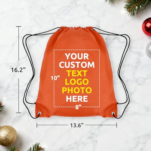 Image of Custom Drawstring Bags 100 /200 Pack Personalized Bulk with Logo Text Name, Customizable Cinch String Sports Backpacks, Personalized Sling Tote Bag for Gym, Sport, Event, Travel, Gift, Activity