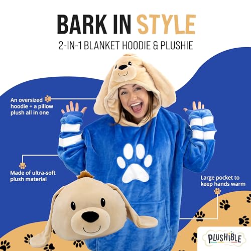 Image of Wearable Blanket Hoodie, Dougie Dog, 2-in-1 Oversized Hoodie Blanket Pillow, Long Sleeve Sweatshirt Pocket, Cozy Gift for Men and Women