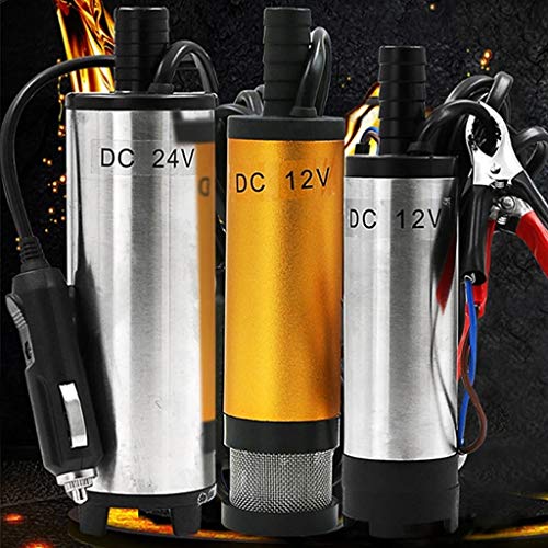 Multifunctional Electric Oil Pump, Diesel Fuel Transfer Pump with Filter,Submersible Water Pump, for Automotive, Farm & Marina Use, Mini Portable (12v 38mm, golden oil pump)