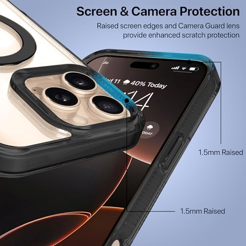 Image of eller sante Solarix Magpro Back Cover Case for iPhone 16 Pro with Magnetic Alloy Ring Metal Kickstand Camera Screen Protector TPU Shockproof 10ft Drop Protection Compatible with Mag-Safe- Black