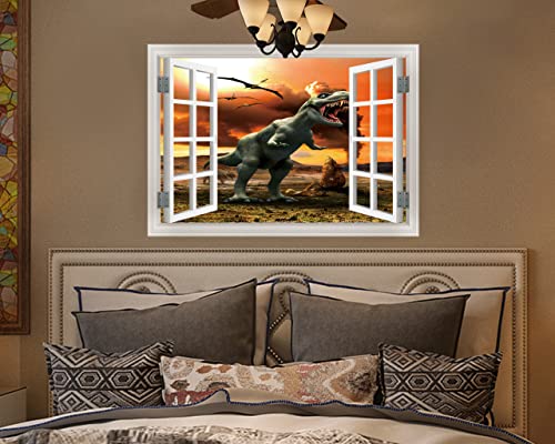 FLFK Fake Window Wall Sticker - Dinosaurs Faux Window Wall Mural for Wall Decor, Stick and Peel Wall Decals,16"x24" - Thumbnail 5