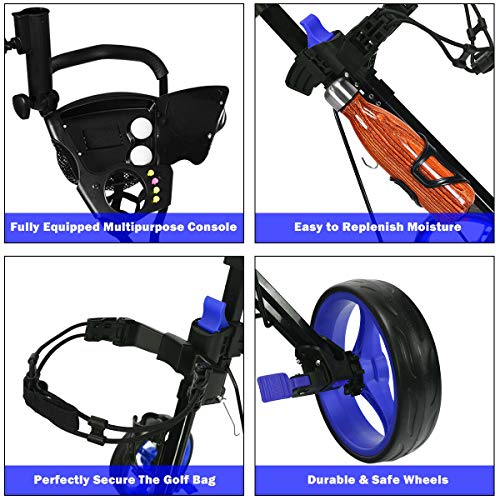 Tangkula Golf Push Cart With Seat, Lightweight Folding 3 Wheels Golf Pull Cart, Golf Trolley With Scoreboard Bag Foot Brake, Cup & Umbrella Holder, Height-Adjustable Handle, Golf Push Pull Cart #TOP7