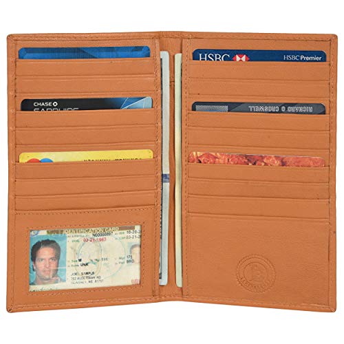 Leatherboss Genuine Leather Credit Card Organizer Holder Wallet with 18+ slots, Tan