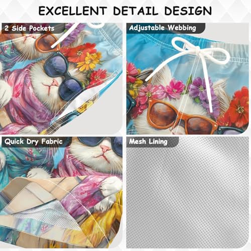 DOMIKING Sunglasses Kitten Blue Toddler Boys' Swim Trunks Mesh Lining Swim Shorts for Pool Gym Beach Adjustable Waist 2T3