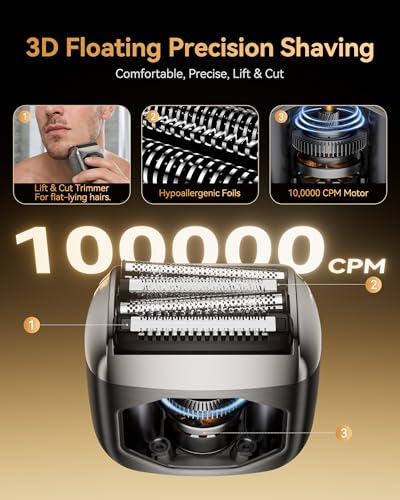 Full Metal Electric Foil Shaver for Men: 4 Floating Blades, IPX7 Waterproof Wet & Dry Mini Razor, 120-Min Runtime USB-C Rechargeable, Quiet Travel Groomer with LED Display & Travel Lock - Image 4