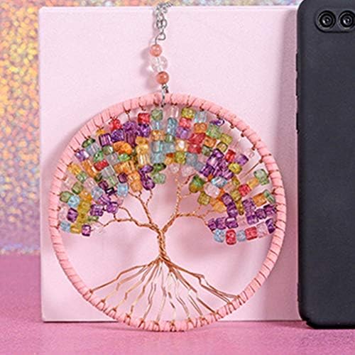 LIOOBO Tree of Life Wall Hanging Tree of Life Dream Catchers Macrame Home Wall Decorations 11CM (Pink)