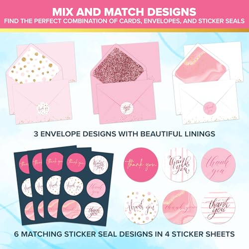 Decorably DECORABLY_PINK_THANK_YOU_CARDS Thank You Cards With Envelopes & Stickers thumb #4