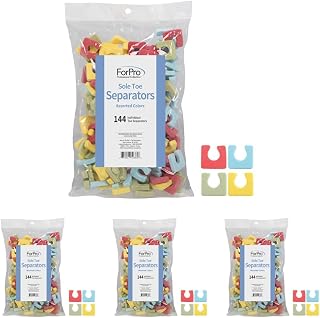 ForPro Sole Toe Separators, Assorted Colors, Individual Pedicure Toe Separators, 1” W x 1” L, 144-Count (Pack of 4)