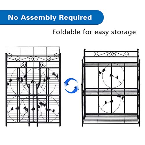 Kinsunny 3 Tier Metal Plant Stand Foldable Flower Pot Plant Holder Outdoor Flower Rack Storage Organizer Shelf