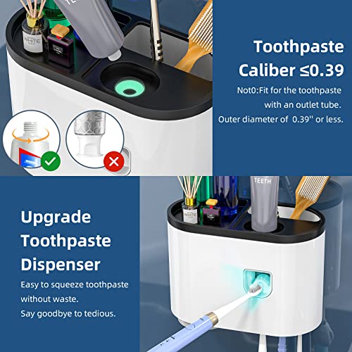 Wall-Mounted Toothbrush Holder For Bathrooms, Toothpaste Dispenser Squeezer Kit For Kids & Family Space Saving, Black Tooth Brushing Holder With 1 Cup 4 Brush Slots And 1 Tray Organizer #TOP2