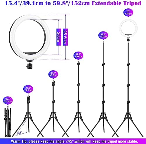 Ring Light with Tripod Stand & Phone Holders - 10" RGB Dimmable LED Selfie Ring Lights - Adjustable Floor Circle Light with Tall Tripod & Remote for Makeup Live Streaming YouTube Tik Tok Video