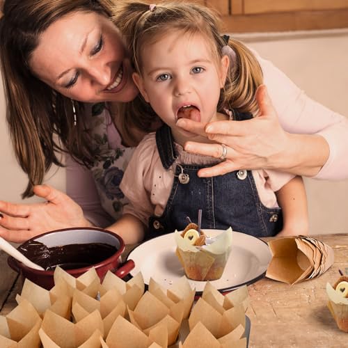 Neyimqr YJXZT 120 Counts Natural Tulip Cupcake Liners For Baking Cups, Food Grade Parchment Paper Muffin Liners Holders thumb #6