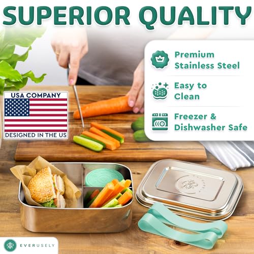 Image of Everusely Small Bento Box - 27oz Toddler Lunch Container, Metal Lunch Box For Kids