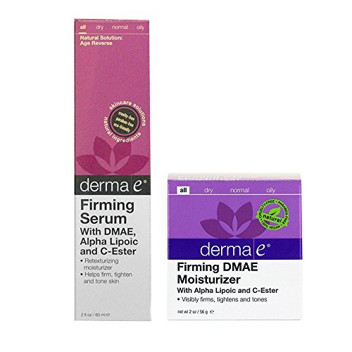 Derma E Firming DMAE Moisturizer Lotion and Facial Serum Natural Organic Skin Care Bundle With Alpha Lipoic Acid, Antioxidants, Jojoba, Chamomile, Lemongrass, Vitamin A and Vitamin E, 2 oz. each