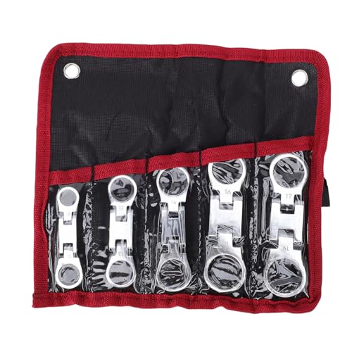 Luocute - Luocute Doppelkopf-Ratschenschlüssel, 5-teilig, um 180 Grad Drehbar, Flexibles Ende, Metrischer 72-Zahn-Ratschenschlüsselsatz mit Zwei Größen, für die Kfz-Fahrradreparatur in der