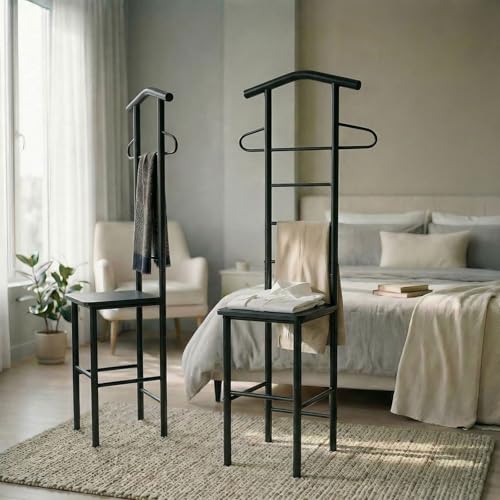 CARO-Möbel Herrendiener JIVO Kleiderständer Garderobenständer im 2er-Set, Metall schwarz und MDF in schwarz