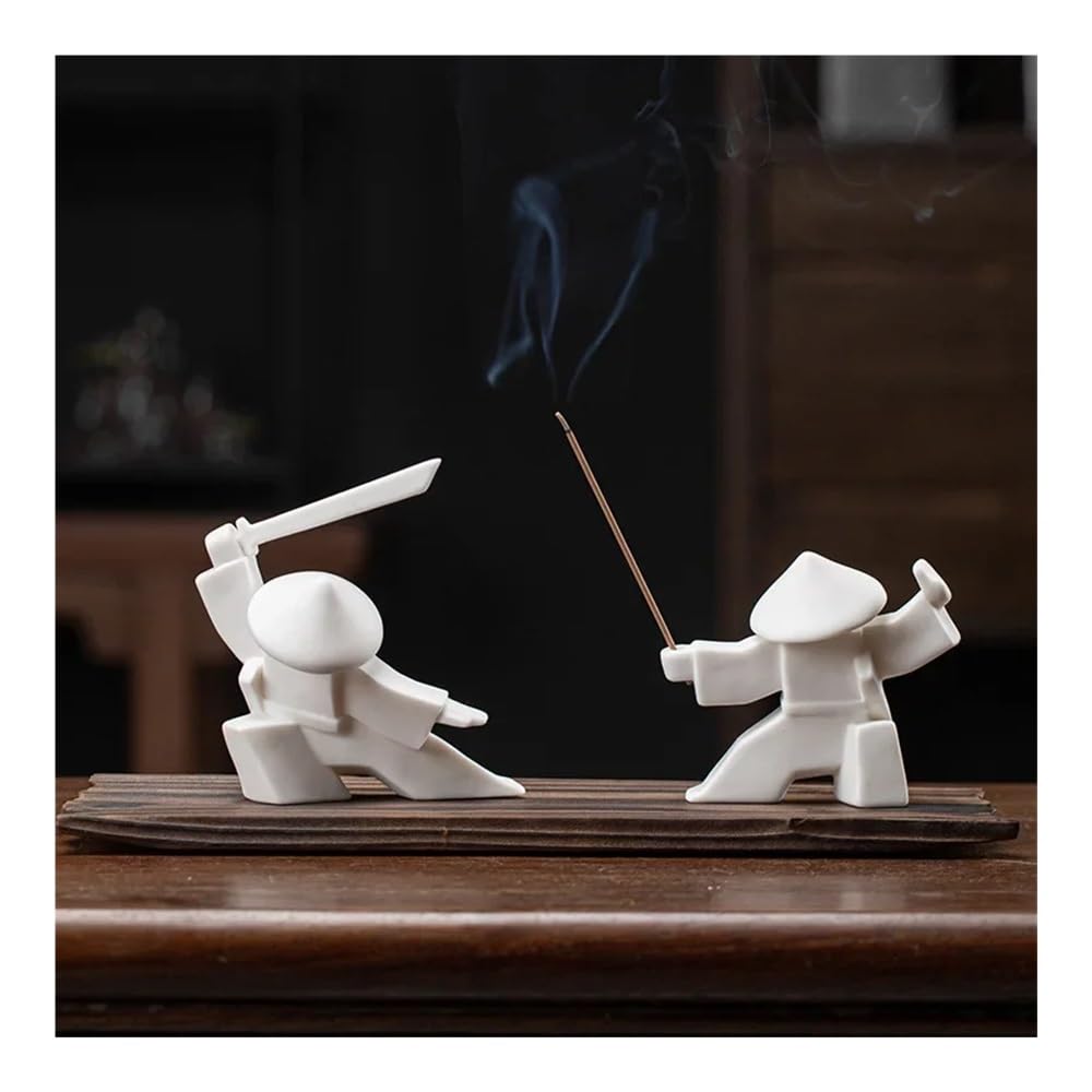 Figura decorativa de cerámica de caballero samurái, regalo para mascotas, palo de incienso, estatua de guerrero, escultura de cerámica de Kung Fu (02-9,5 x 3,8 x 8,8 cm)