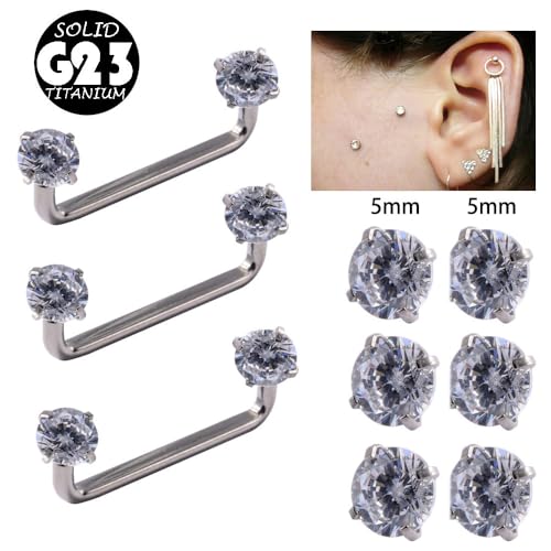16G CZ Staple Barbell G23 Titanium Flat Surface Piercing Jewelry Internally Threaded Surface Piercing Barbell 12-20mm Body Piercing Jewelry2