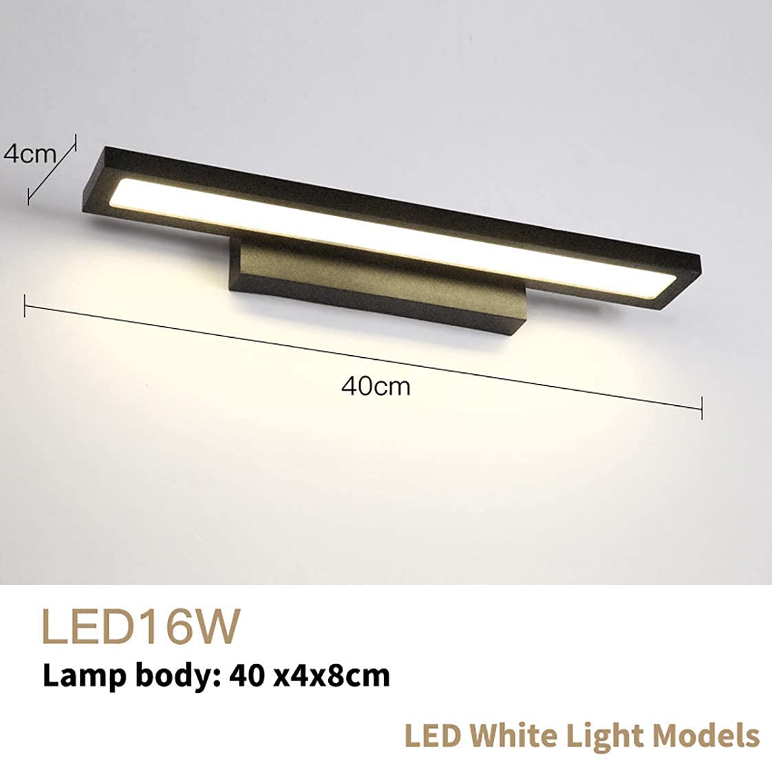 Spiegelleuchte, moderne LED-Spiegelleuchten für Schminktischleuchten, schwarzes Aluminium, für Badezimmerbeleuchtung, Leuchten für Wandspiegellampe für Badezimmer, schwarzes/weißes Licht, 40 cm Badez