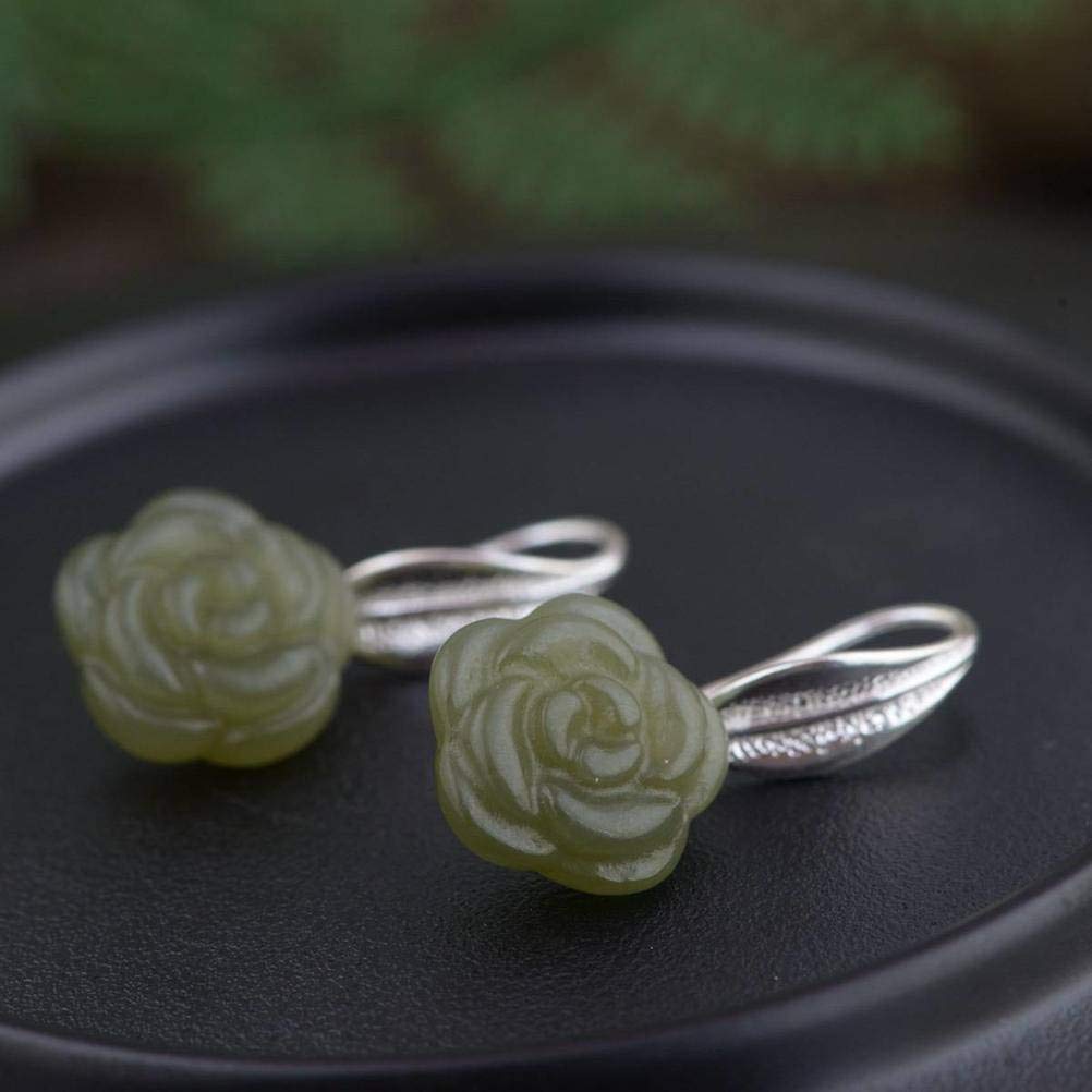 IUokLU Earrings for Women, Chinese Style Eardrop Earrings S925 Silver Solid Silver Earrings Jewelry Simple Fashion Temperament Female Nephrite Rose Earrings Dark Jasper Fashion accessories