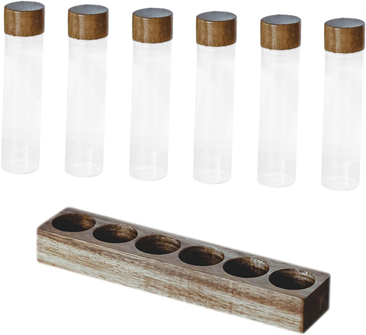 Set de 6 Frascos de Vidrio para Almacenar Café con Soporte de Madera
