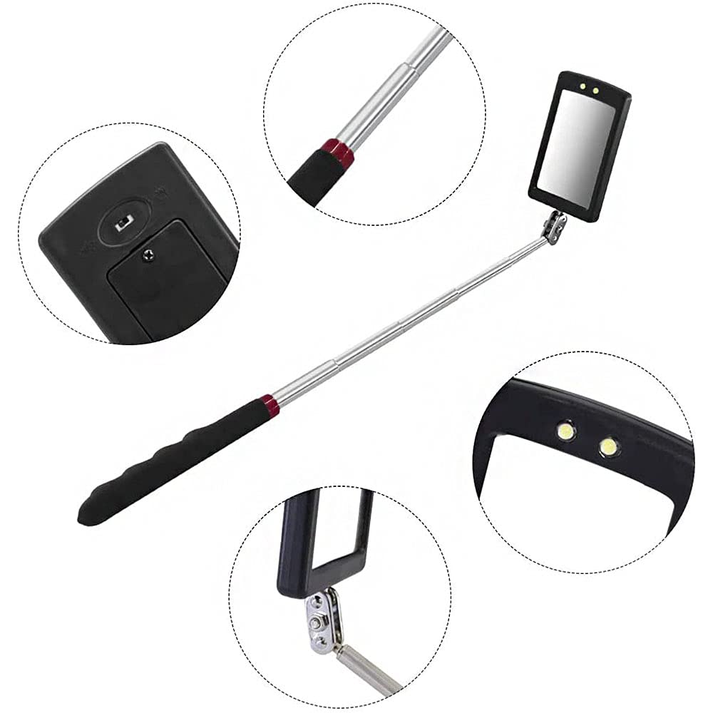 Gifts para hombres, kit de herramientas de recogida magnética telescópica de 5 piezas con varilla de recogida de 1 lb y 15 lb, espejo de inspección giratorio 360 y linterna LED telescópica