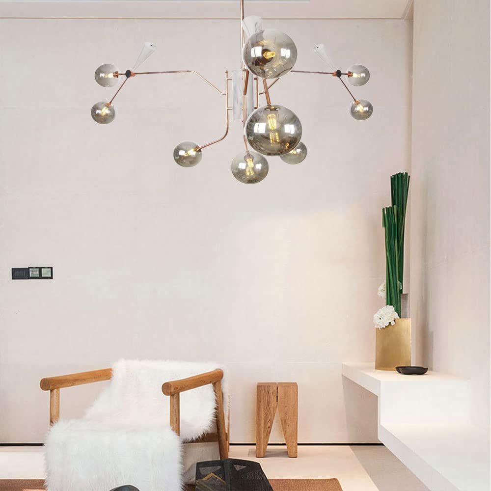 Lustre à 9 lumières Or Rose, Lustre décoratif à Plusieurs têtes, Compatible avec Salon, Chambre, café, Salon de thé, Bar, Salle à Manger, Club (avec Source Lumineuse LED G4)