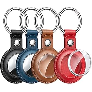 LeYi Air Tag Case voor Apple AirTag Houder [4 Pack] PU Lederen AirTags Case 360 bescherming AirTag Sleutelhanger Airtag…