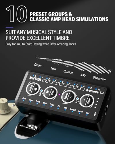 Image of Donner Guitar Headphone Amp, Mini Turbo Headphone Amplifier Guitar, 10 Amp Models with Tuner, Inlay Multi Effects Delay Reverb Chorus Overdrive, USB Export