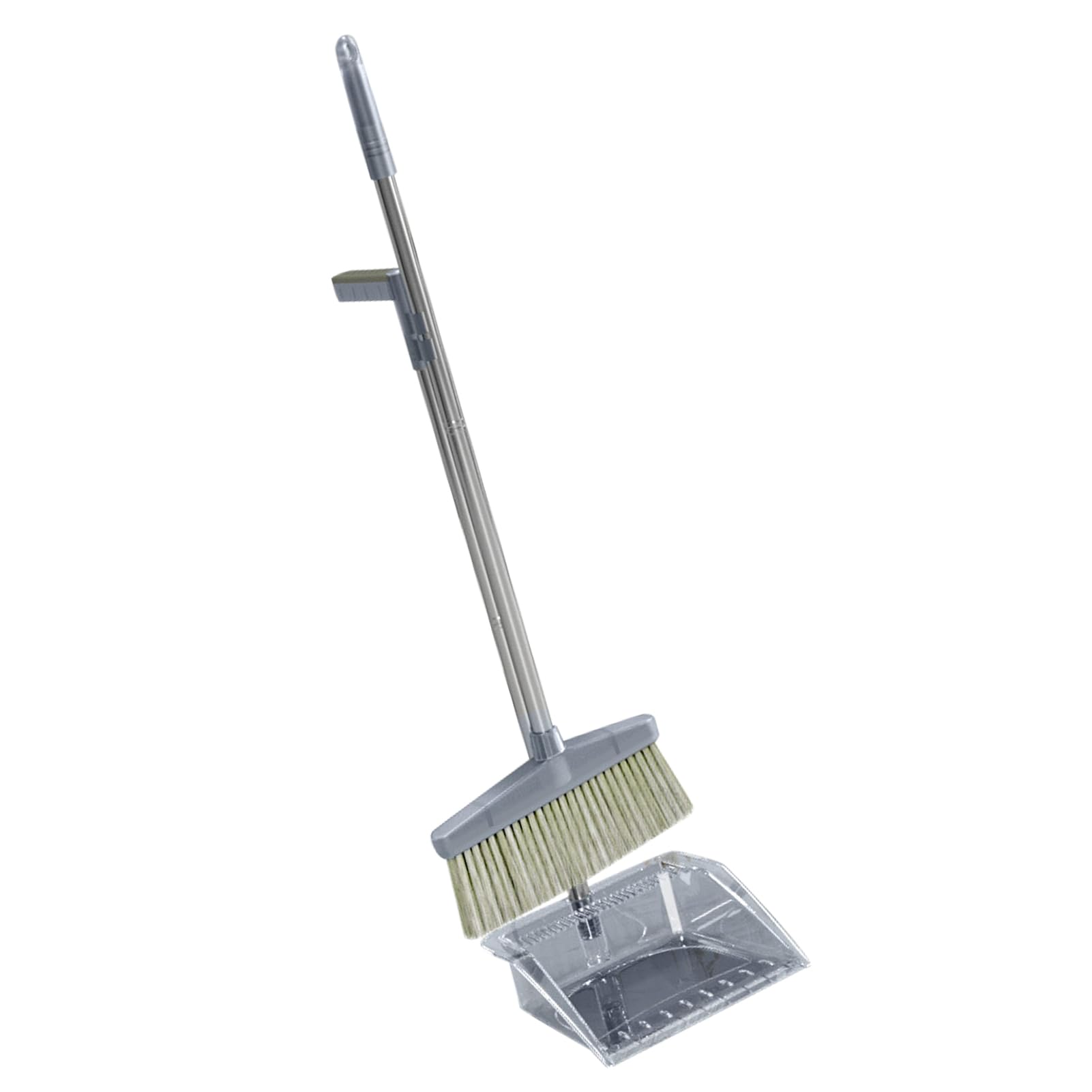 Broom Dustpan Set, PP Transparent Easy Assembly Large Capacity Household Broom Dustpan for Bedroom (Grey)