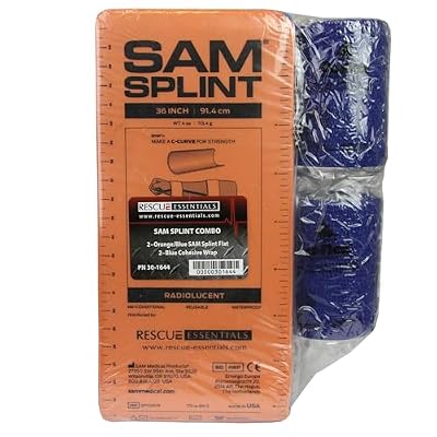 Rescue Essentials SAM Splint Combo Pack, (2) 4.25 x 36 Orange/Blue Flat Fold Moldable Splints for Fracture & Sprain Immobilization Plus (2) 3 x 5 Yards Blue Cohesive Wrap, First Aid Emergency Use- 4 Piece Kit
